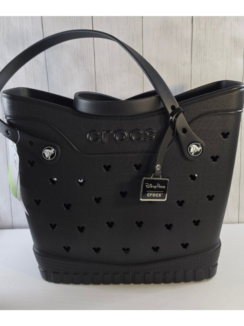 DISNEY X CROCS BLACK MEDIUM TOTE BAG WITH CHARM MICKEY HEADS